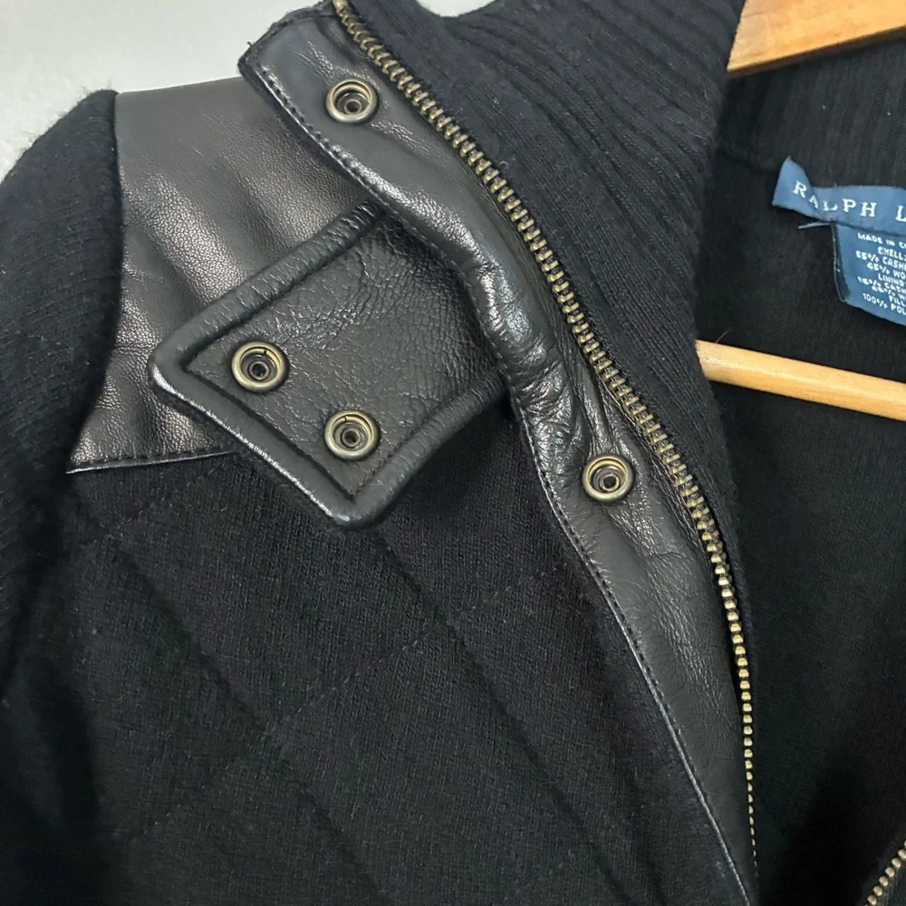 RALPH LAUREN Vintage women’s cashmere Black Quilted Barn Coat sweater Jacket M